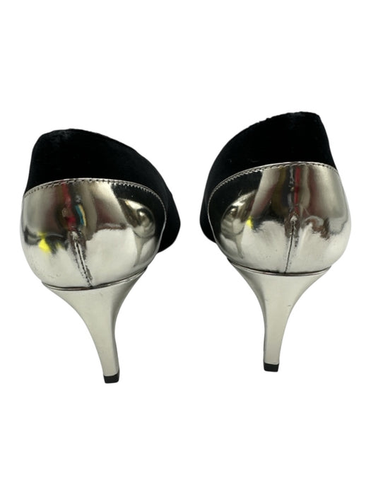 Balmain Shoe Size 36 Black & Silver Velvet Patent Leather Kitten Heel Pumps Black & Silver / 36