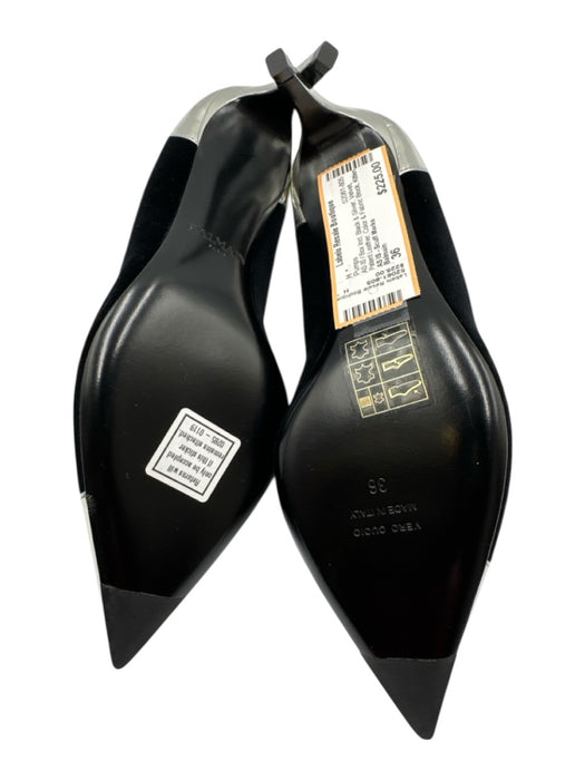 Balmain Shoe Size 36 Black & Silver Velvet Patent Leather Kitten Heel Pumps Black & Silver / 36