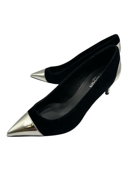 Balmain Shoe Size 36 Black & Silver Velvet Patent Leather Kitten Heel Pumps Black & Silver / 36