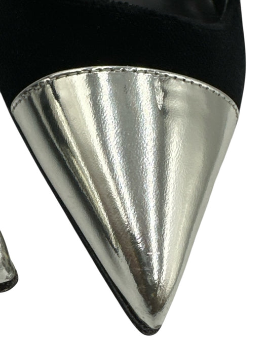 Balmain Shoe Size 36 Black & Silver Velvet Patent Leather Kitten Heel Pumps Black & Silver / 36
