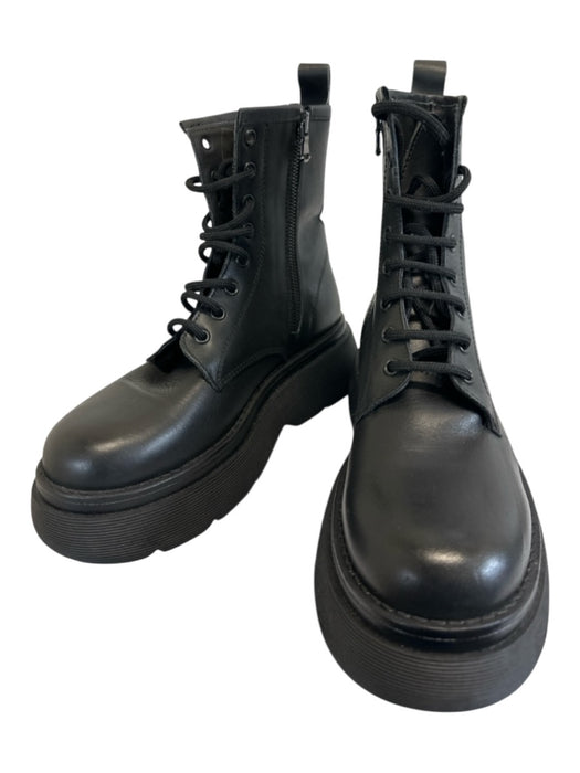 Baldinini Shoe Size 39 Black Leather Upper Side Zip Lace Up Combat Ankle Boots Black / 39