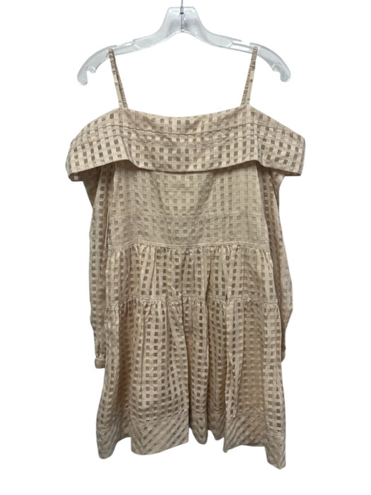 Jonathan Simkhai Size L Beige Cotton & Silk Grid Wrap Detail Off Shoulder Dress Beige / L