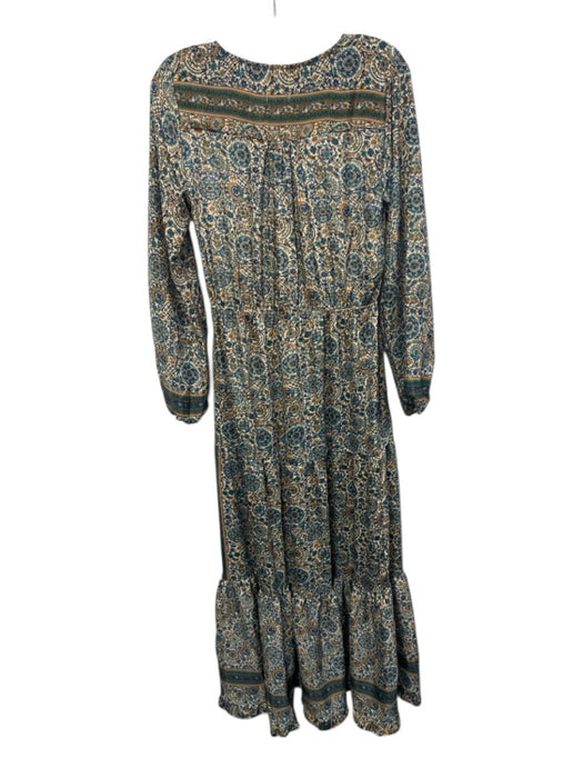 Raga Size M Teal & Beige Pointelle Printed Long Balloon Sleeve V Neck Dress Teal & Beige / M
