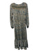 Raga Size M Teal & Beige Pointelle Printed Long Balloon Sleeve V Neck Dress Teal & Beige / M
