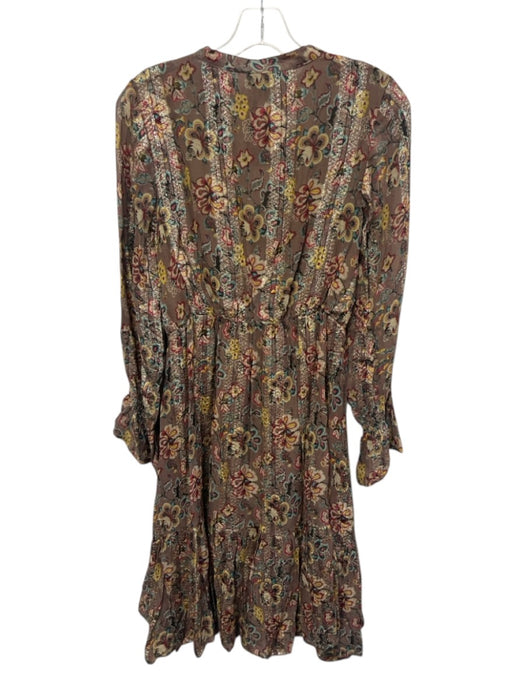 Raga Size XS Brown, Red & Beige Viscose Blend Metallic Thread Floral Dress Brown, Red & Beige / XS