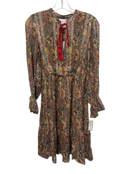 Raga Size XS Brown, Red & Beige Viscose Blend Metallic Thread Floral Dress Brown, Red & Beige / XS
