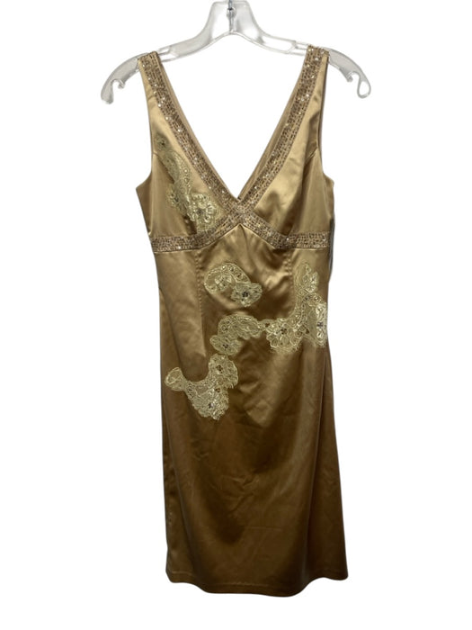 Papell Boutique Size 4 Beige Yellow Acetate Blend Satin Beaded & Sequined Dress Beige Yellow / 4