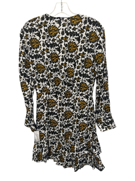 Sandro Size 36 White, Black & Yellow Viscose Botanical Long Sleeve Dress White, Black & Yellow / 36