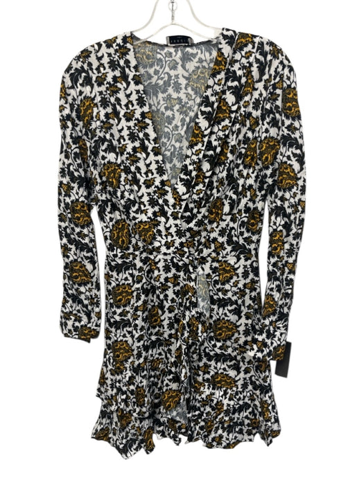 Sandro Size 36 White, Black & Yellow Viscose Botanical Long Sleeve Dress White, Black & Yellow / 36