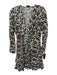 Sandro Size 36 White, Black & Yellow Viscose Botanical Long Sleeve Dress White, Black & Yellow / 36