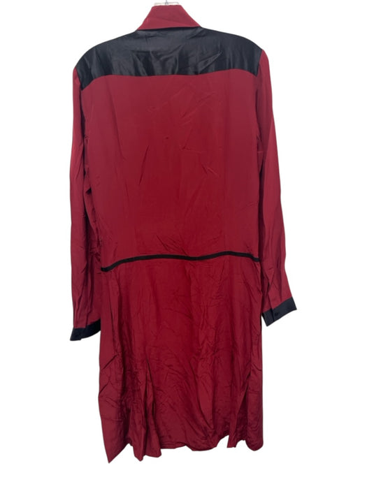 Barbara Bui Size 42 Red & Black Silk Long Sleeve Pleat Detail 1/2 Button Dress Red & Black / 42