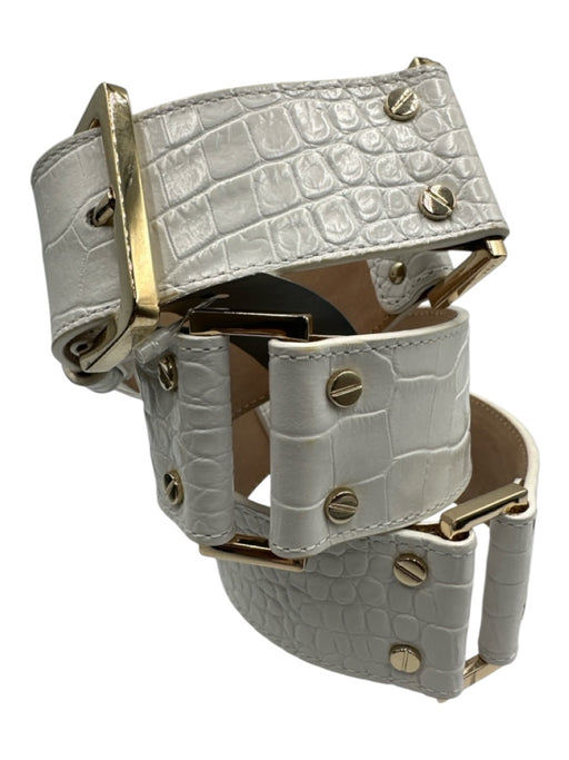 Max Mara White Leather Gold Tone Hardware Croc Embossed Segmented Belts White / M