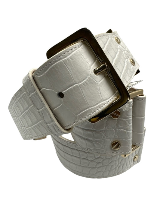 Max Mara White Leather Gold Tone Hardware Croc Embossed Segmented Belts White / M