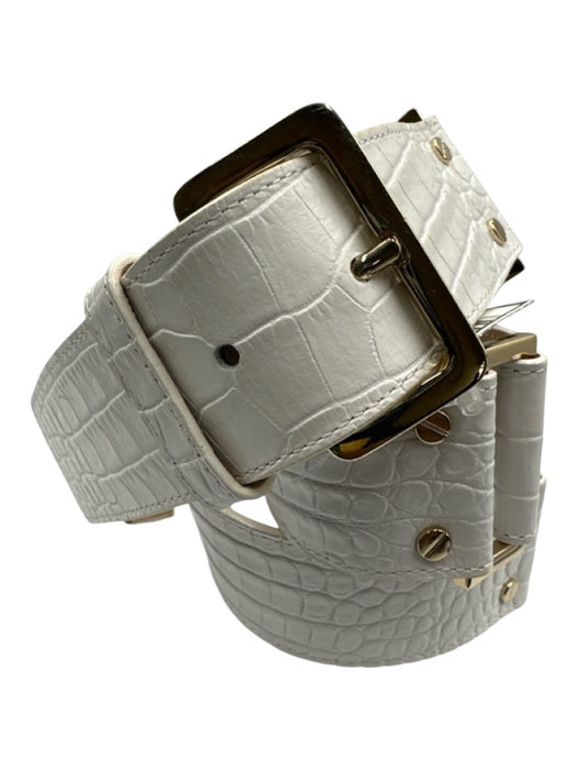 Max Mara White Leather Gold Tone Hardware Croc Embossed Segmented Belts White / M