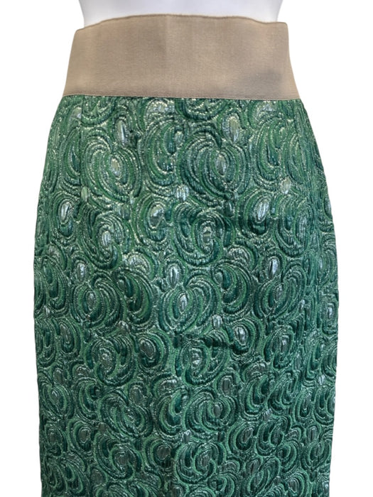 Dolce & Gabbana Size 42 Green & Beige Cotton Blend Metallic Thread Brocade Skirt Green & Beige / 42