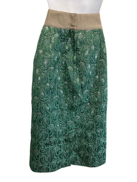 Dolce & Gabbana Size 42 Green & Beige Cotton Blend Metallic Thread Brocade Skirt Green & Beige / 42