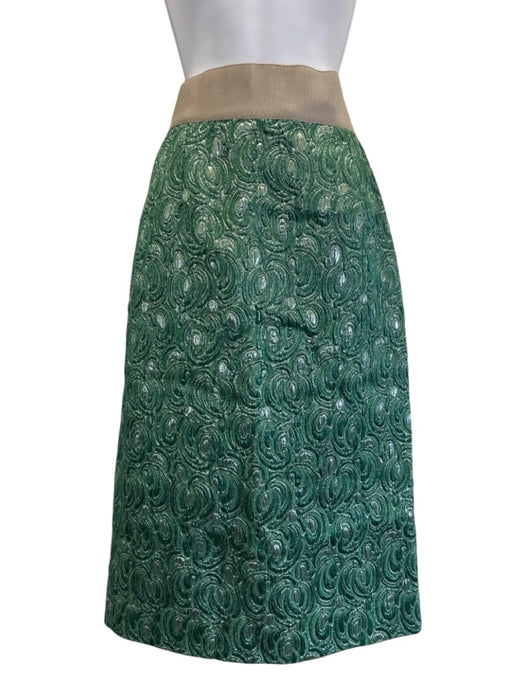 Dolce & Gabbana Size 42 Green & Beige Cotton Blend Metallic Thread Brocade Skirt Green & Beige / 42