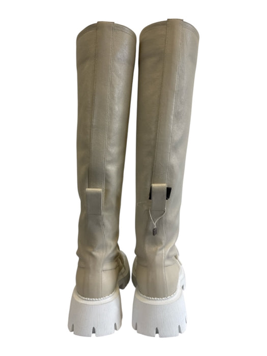 Lerre Shoe Size 36 Beige & White Leather Upper Round Toe Laced Detail Knee Boots Beige & White / 36