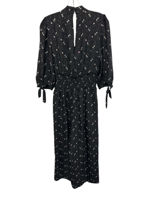 Rebecca Taylor Size 4 Black, Pink & White Silk Floral V Neck Wide Leg Jumpsuit Black, Pink & White / 4