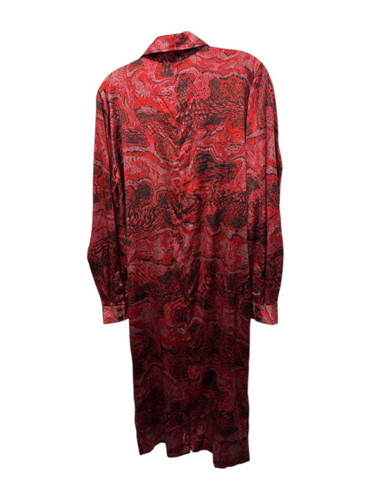Ganni Size 36 Red & Black Silk Blend Long Sleeve Abstract Print Satin Dress Red & Black / 36