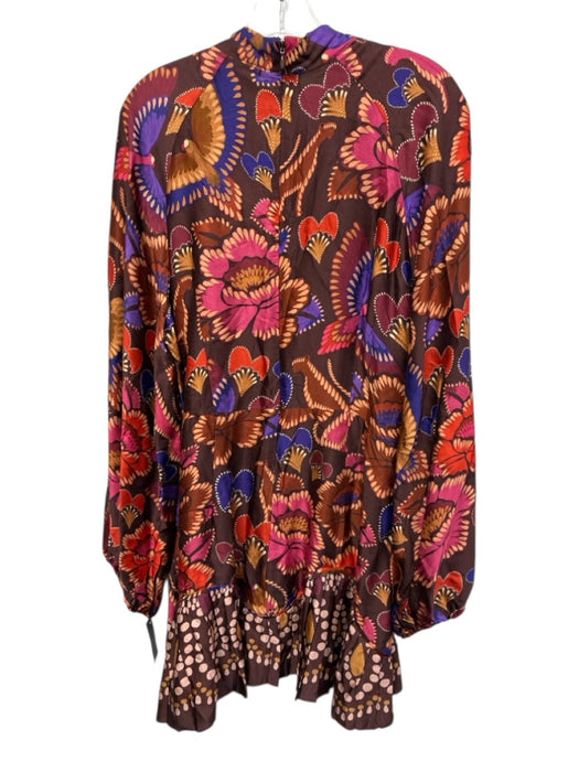 Farm Rio Size XL brown, pink & multi Viscose Blend Long Balloon Sleeve Dress brown, pink & multi / XL