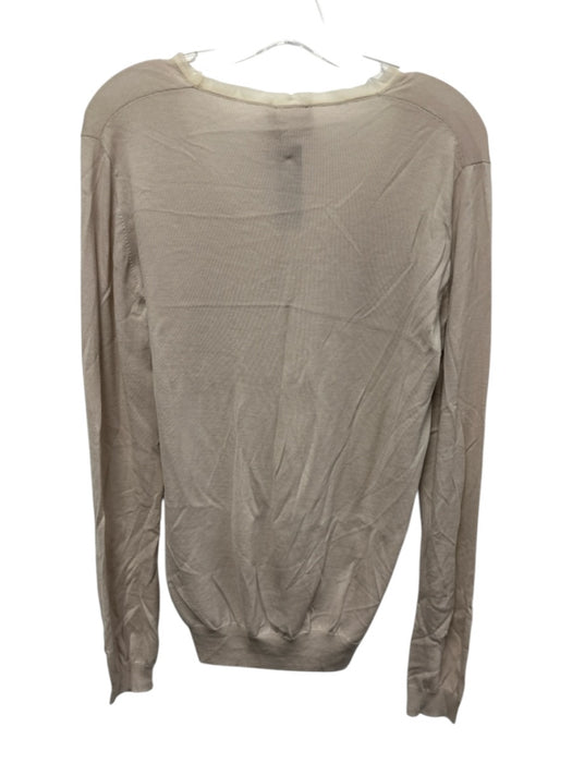 Lanvin Size L Khaki Beige Wool & Silk Knit Mesh Trim U Neck Pullover Sweater Khaki Beige / L