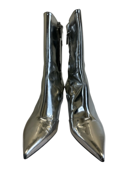 Balenciaga Shoe Size 40 Silver Leather Upper Metallic Pointed Toe Side Zip Boots Silver / 40