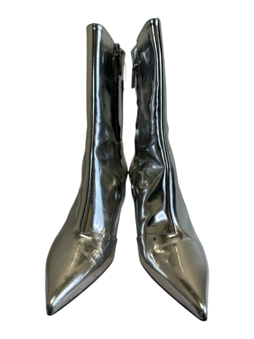 Balenciaga Shoe Size 40 Silver Leather Upper Metallic Pointed Toe Side Zip Boots Silver / 40