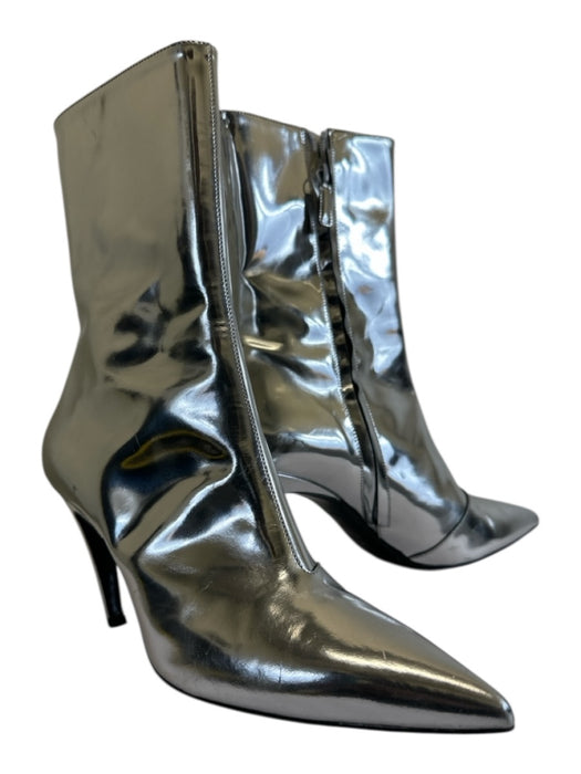 Balenciaga Shoe Size 40 Silver Leather Upper Metallic Pointed Toe Side Zip Boots Silver / 40
