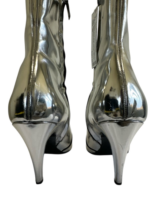 Balenciaga Shoe Size 40 Silver Leather Upper Metallic Pointed Toe Side Zip Boots Silver / 40