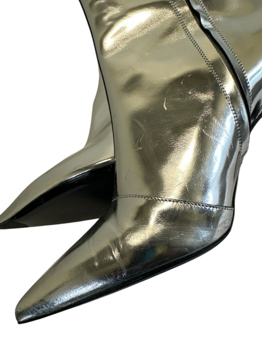 Balenciaga Shoe Size 40 Silver Leather Upper Metallic Pointed Toe Side Zip Boots Silver / 40