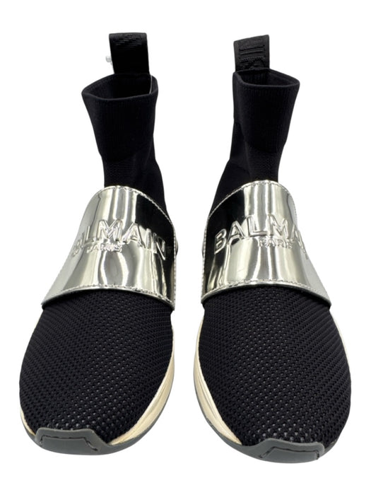Balmain Shoe Size 36 Black, Silver & White textile upper Metallic Logo Sneakers Black, Silver & White / 36