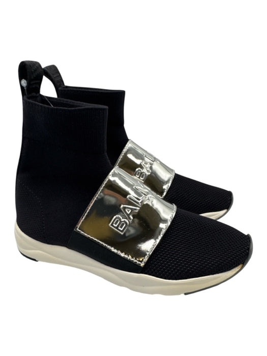 Balmain Shoe Size 36 Black, Silver & White textile upper Metallic Logo Sneakers Black, Silver & White / 36