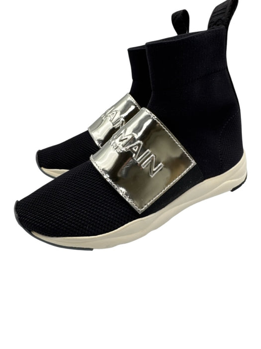 Balmain Shoe Size 36 Black, Silver & White textile upper Metallic Logo Sneakers Black, Silver & White / 36