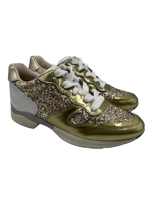 Tod's Shoe Size 34 Gold & White Leather Upper Glitter Round Toe Lace Up Sneakers Gold & White / 34