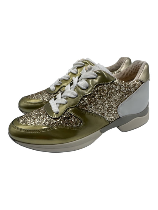 Tod's Shoe Size 34 Gold & White Leather Upper Glitter Round Toe Lace Up Sneakers Gold & White / 34