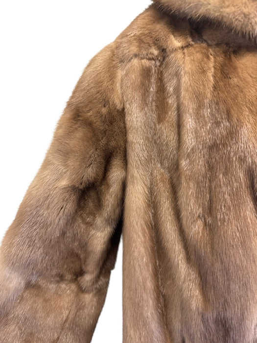 Size Est S Light Brown Mink Shawl Collar Hook & Eye Closure Mid Length Coat Light Brown / Est S