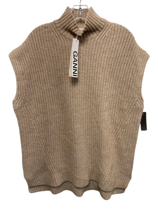 Ganni Size M Beige Wool Blend Turtleneck Sleeveless Sweater Beige / M