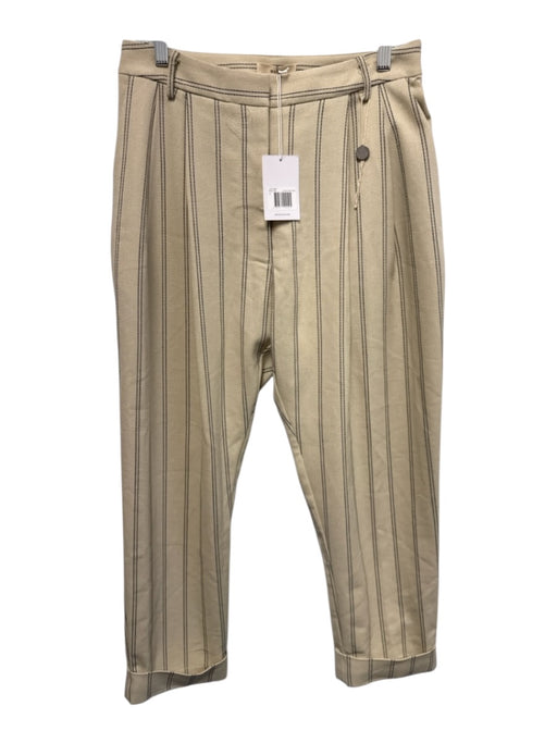 Matin Size 10 Beige & Navy Blue Linen Blend Pleated Waist Pin Stripe Pants Beige & Navy Blue / 10