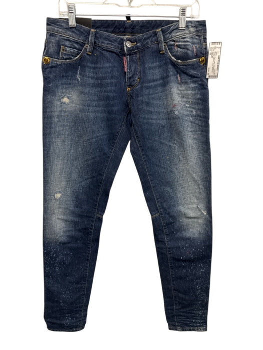 Dsquared Size 44 Medium Wash Cotton Distressed Paint Splatter Low Rise Jeans Medium Wash / 44