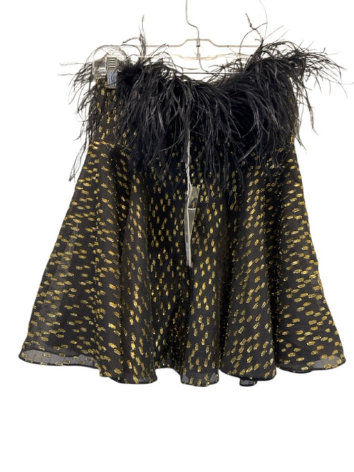 16ARLINGTON Size 10 Black & Gold Polyester Ostrich Feathers Dotted Flare Hem Top Black & Gold / 10