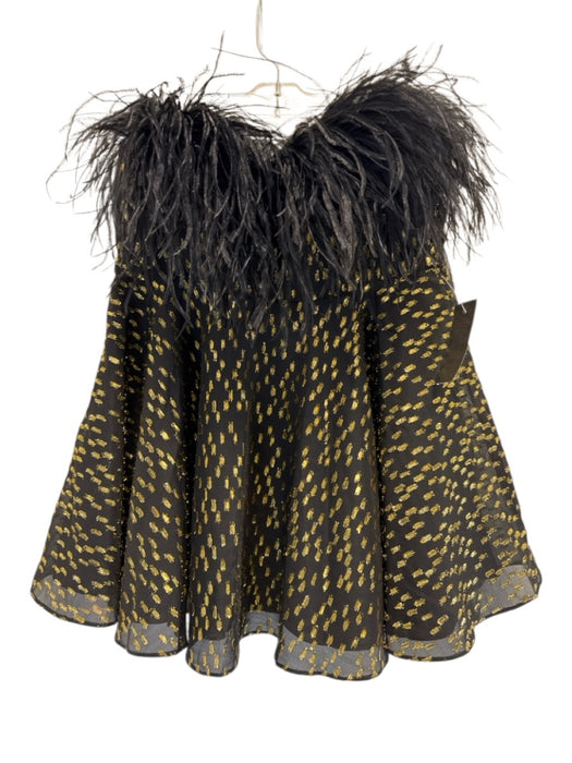 16ARLINGTON Size 10 Black & Gold Polyester Ostrich Feathers Dotted Flare Hem Top Black & Gold / 10