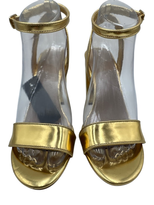 Sandro Shoe Size 37 Gold Leather Ankle Strap Block heel Sandals Gold / 37