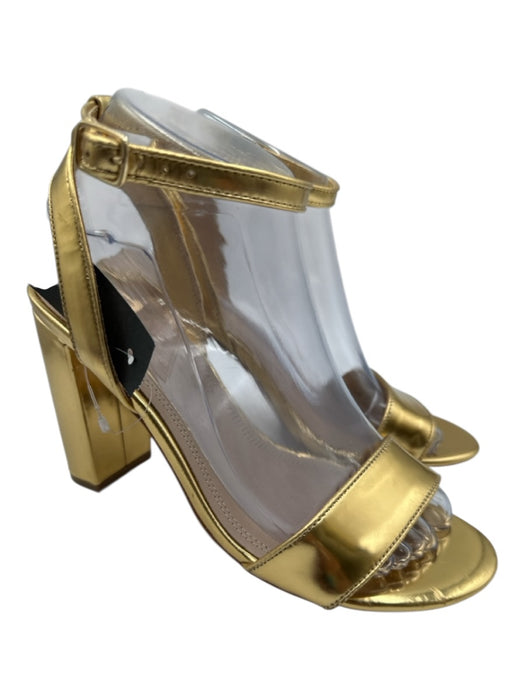 Sandro Shoe Size 37 Gold Leather Ankle Strap Block heel Sandals Gold / 37