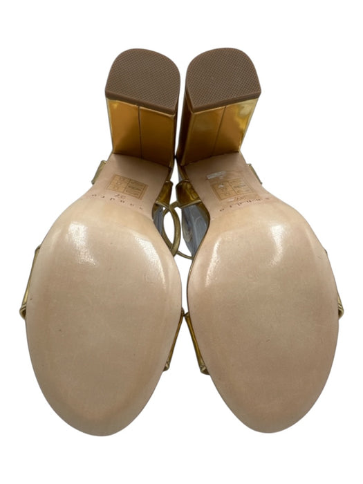 Sandro Shoe Size 37 Gold Leather Ankle Strap Block heel Sandals Gold / 37