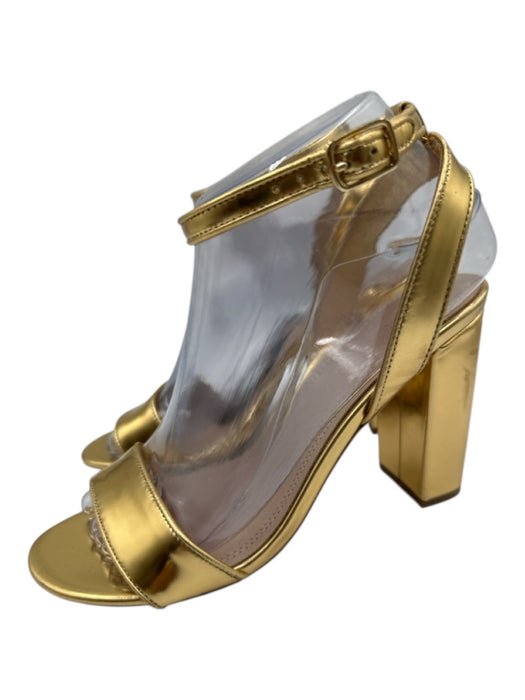 Sandro Shoe Size 37 Gold Leather Ankle Strap Block heel Sandals Gold / 37