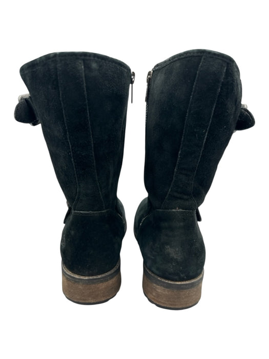 Ugg Shoe Size est 6 Black Suede Upper Shearling Low Stacked Heel Mid Calf Boots Black / est 6