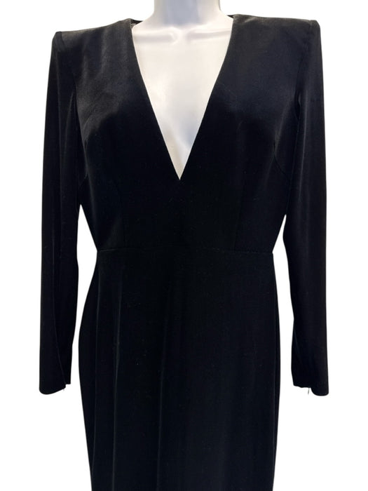Alex Perry Size 14 Black Polyester Blend Velvet Deep V Back Slit column Gown Black / 14