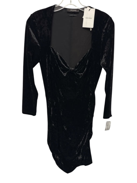 Isabel Marant Size 42 Black Polyester Blend Velvet Gathered Bodice Mini Dress Black / 42
