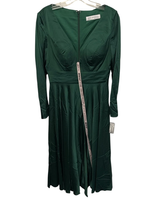 Mac Duggal Size 6 Emerald Green Polyester Blend Velvet Trim Plunge Midi Dress Emerald Green / 6